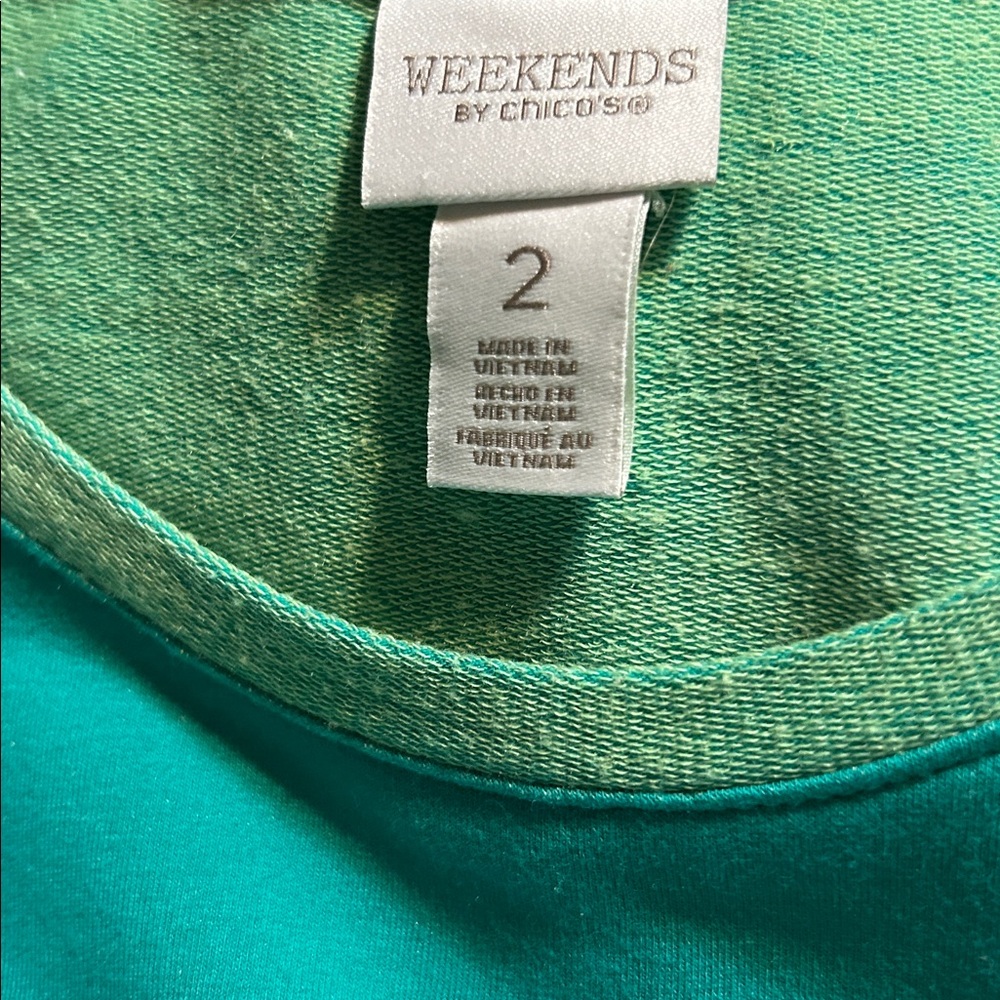 Weekends by Chico’s stylish aqua green, lightweight fleece pullover, sz 2/large - Picture 2 of 7